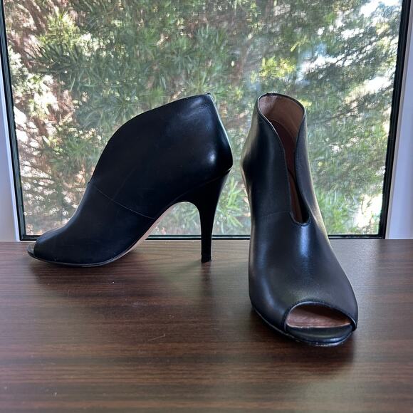 Halogen Black Leather Peep Toe Booties Size 7.5 – High Heel Ankle Boots - Picture 2 of 9